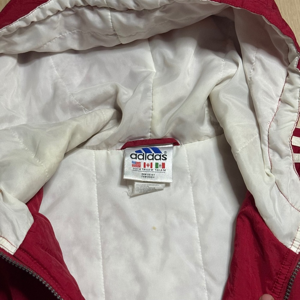 Adidas Windbreaker puff Jacket Mens Medium Red Vintage Full Zip - Picture 4 of 8